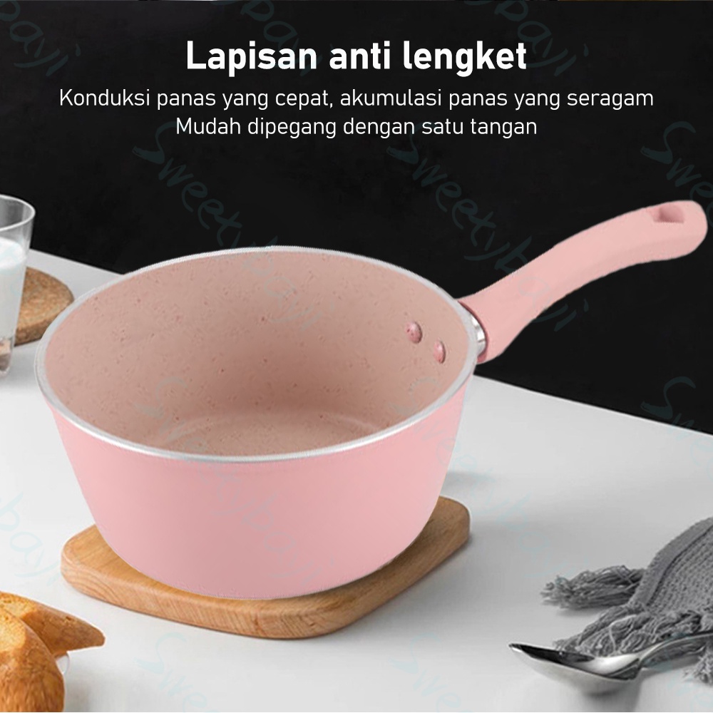 SweetyBayi Wajan anti lengket Panci susu steamer teflon marbel mini Alat penggorengan peralatan masak 12/14/16cm