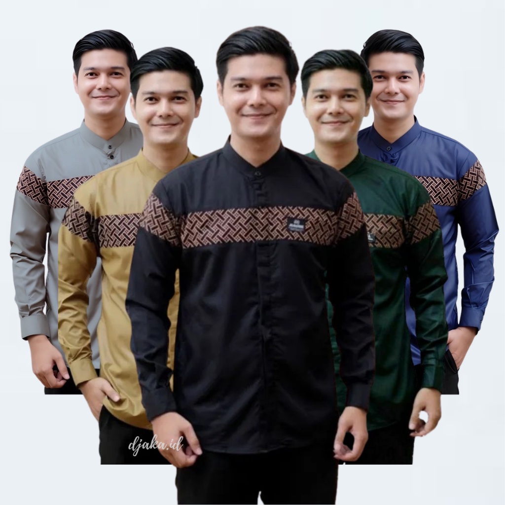 Baju Koko Pria Lengan Panjang Motif Kobata Kombinasi Batik - Baju Koko Pria Dewasa - Busana Muslim P