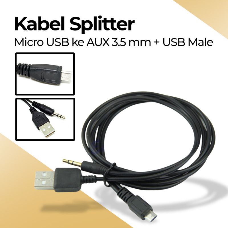 Kabel Soundcard V8 Multifungsi / Kabel Aux 3.5mm ke Micro USB + USB Male - V835 - Black