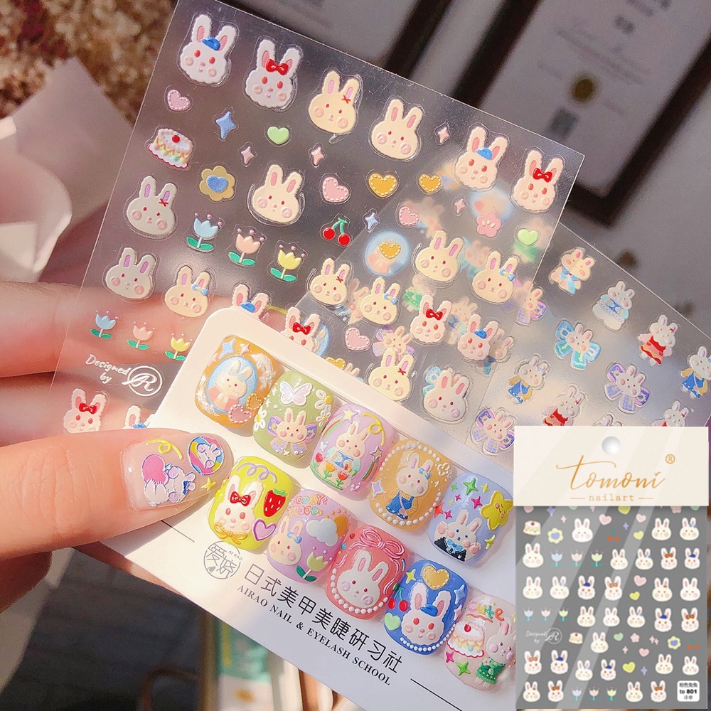 Cartoon Stiker Kuku Nail Embossed Sticker DIY Ultra Thin Cute Decor Japanese Style 5D Nail Sticker for Manicure