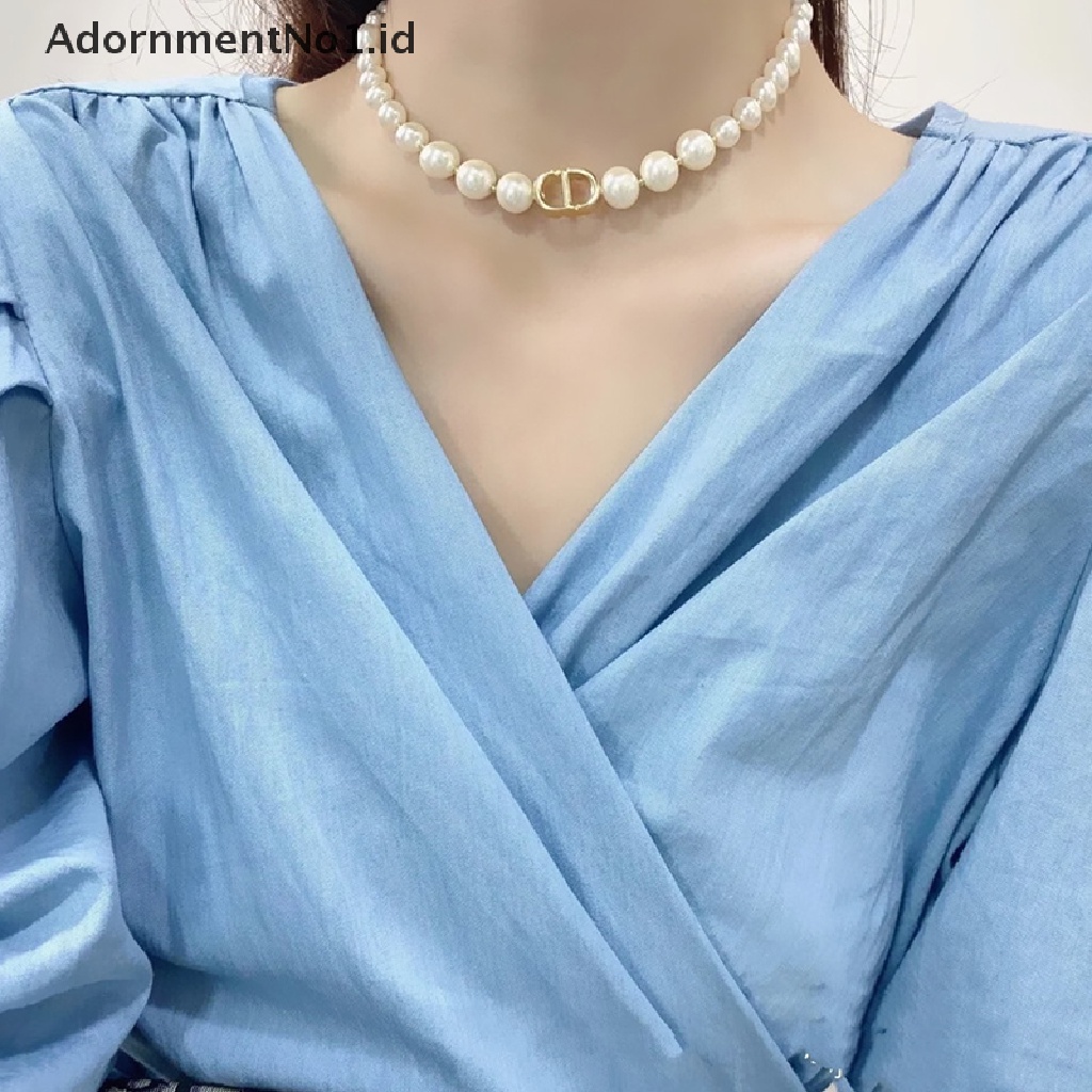 [AdornmentNo1] Fashion Bohemian Huruf CD Mutiara Choker Kalung Punk Kalung Untuk Wanita Perhiasan Perhiasan Tubuh [ID]