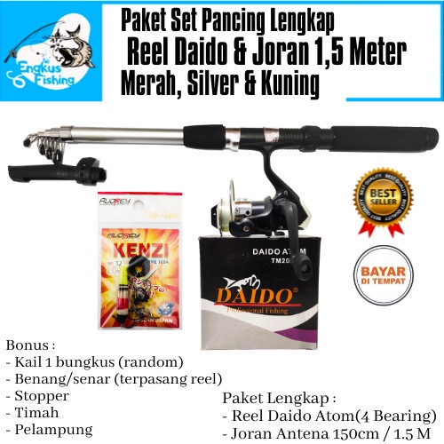 Pancing Set Paket Pancing Lengkap Reel Daido Atom & Joran 1,5M