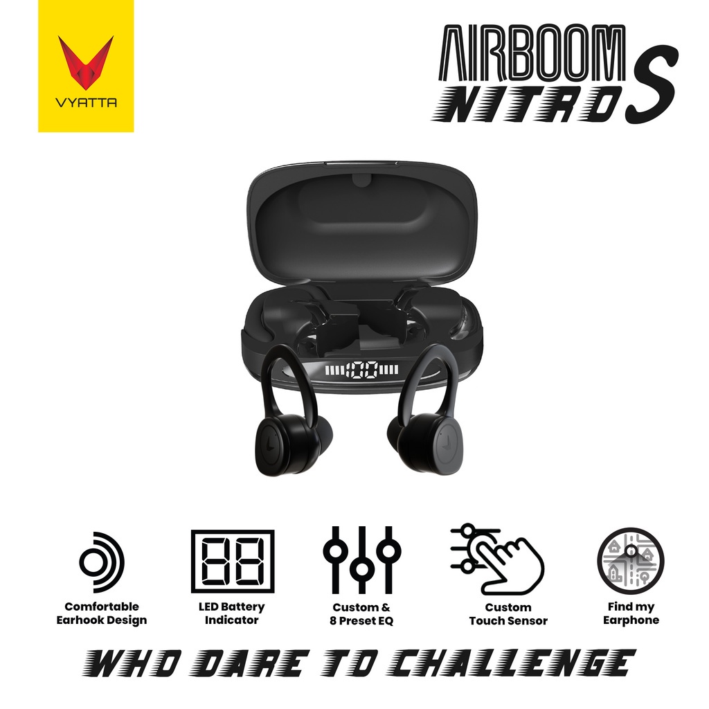 Vyatta Airboom Nitro S Tws Bluetooth Headset Earphone Earhook 9 Eq Preset Custom Tuya