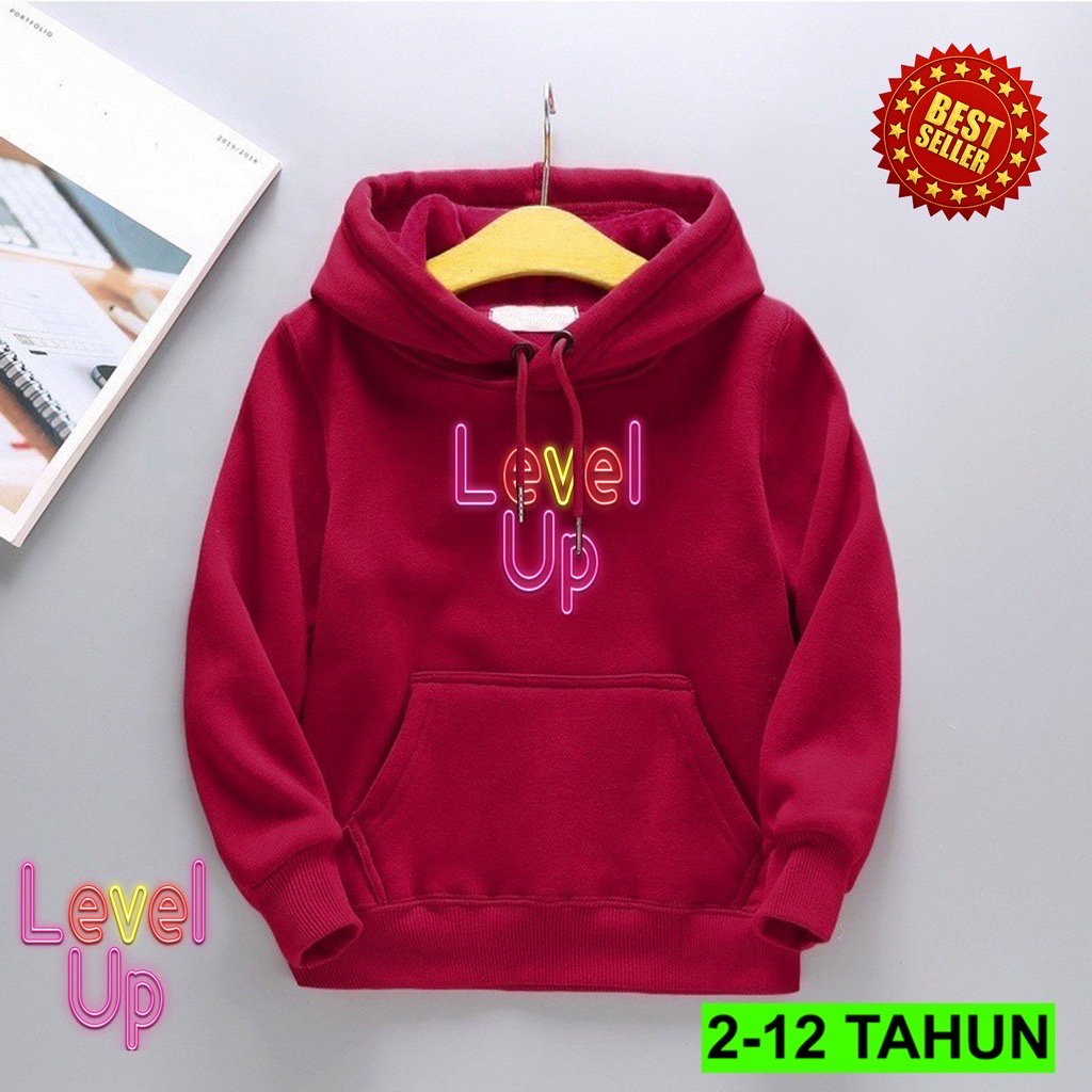 LEVEL UP Jaket Hoodie Anak Viral Bahan Fleece II Jumper Hoodie Anak  LEVEL UP II Sz M - XL ( Laki Laki &amp; Peremepuan )