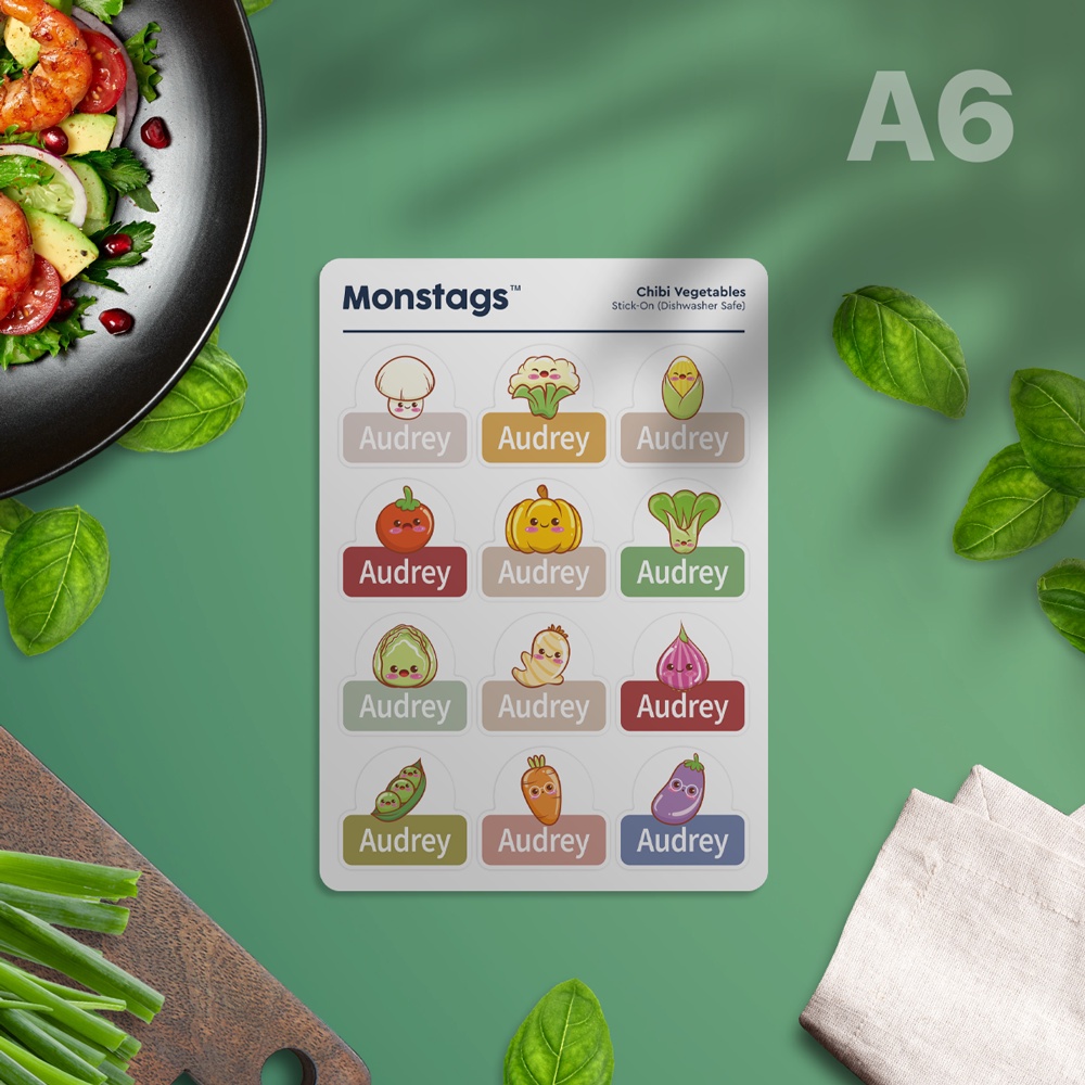 

Monstags Sticker Label / Stick-On Waterproof Tag - Chibi Vegetables