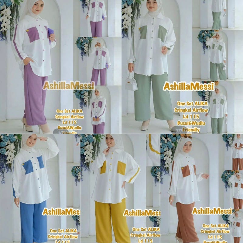 ALIKA SET CRINKLE AIRFLOW PREMIUM / SETELAN KEMEJA KOMBINASI DAN CELANA KULOT / SETELAN WANITA TERBARU (BANYAK SIZE M. L. XL. XXL)