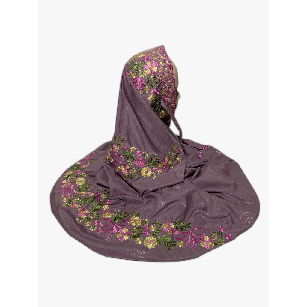 Mukena Lajuran Bordir Santri Dewasa Jumbo Katun Motif Bordir Kain Pink Semi Sutra
