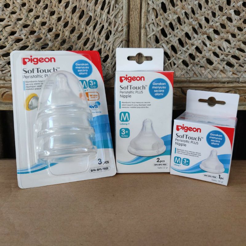 (3 Pcs) Pigeon Nipple Wide Neck Peristaltic Plus Soft Touch S, M, L Blister | Nipple Pigeon Wide Neck