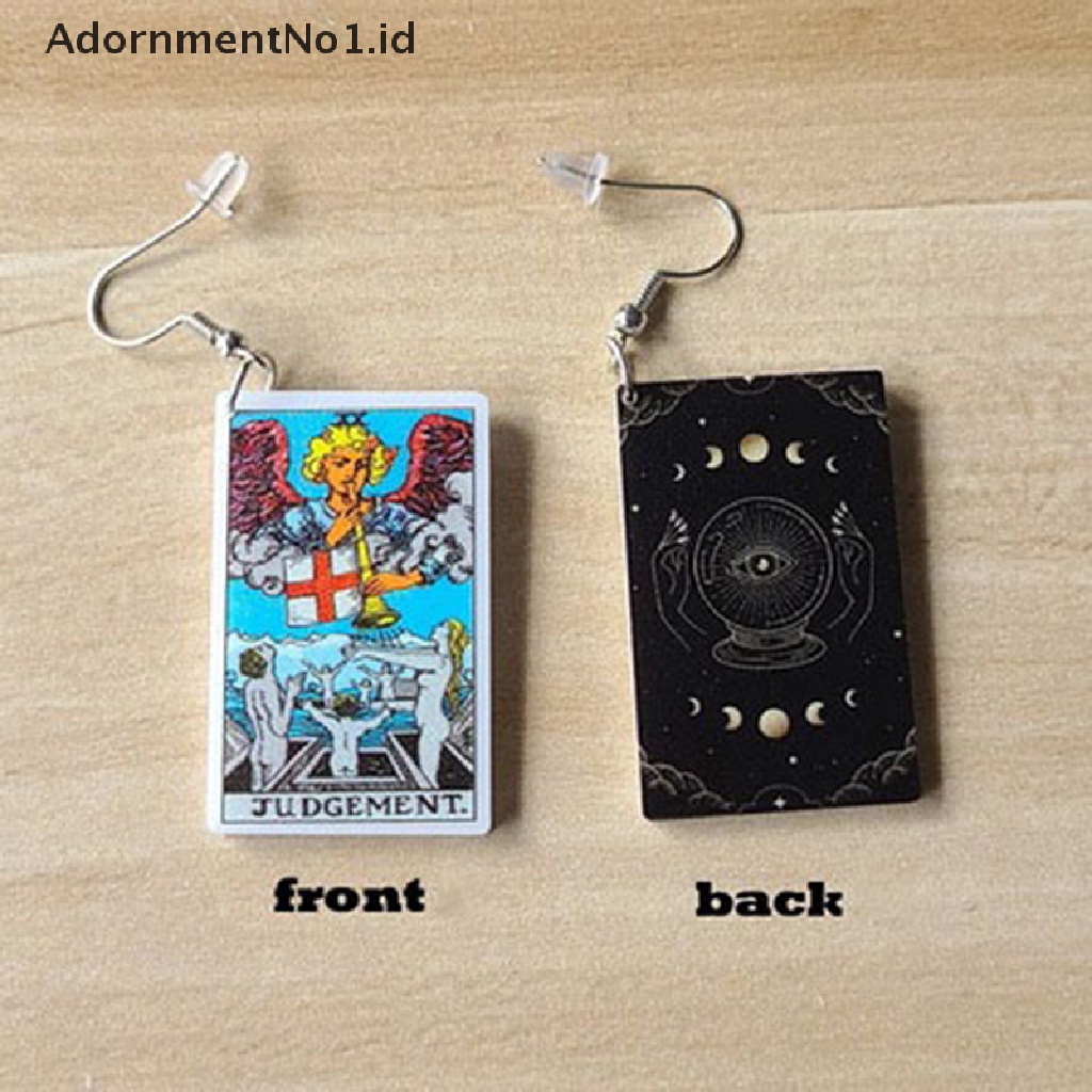 [AdornmentNo1] 1pasang Tarot Card Menjuntai Anting Akrilik Punk Perhiasan Ramalan Ajaib [ID]