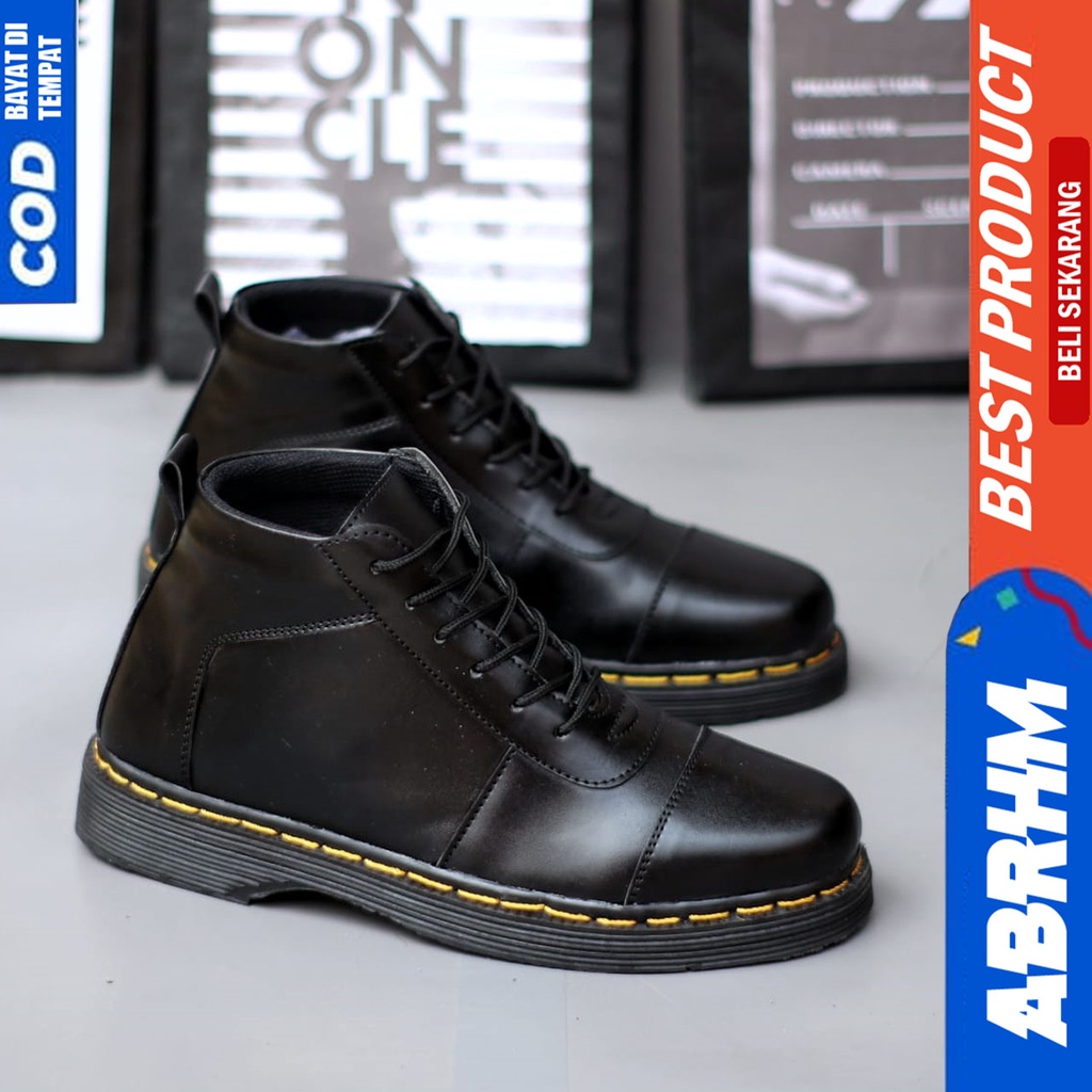 Sepatu Pantofel Formal Docmart Boots Pria Kerja Kantor Hitam Abrhm BRATA