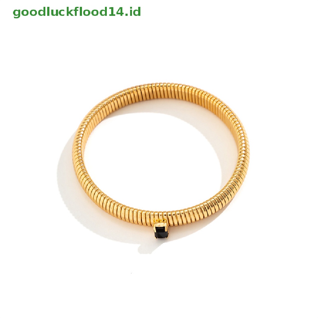 [GOOGFOUR] Punk Rantai Ular Spiral Twist Gelang Cubic Zirconia Bangle Wanita Fashion Perhiasan [TOP]