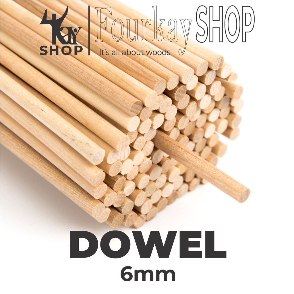 Dowel Kayu Ramin Diameter 6mm Panjang bervariasi Stik Kayu Murah