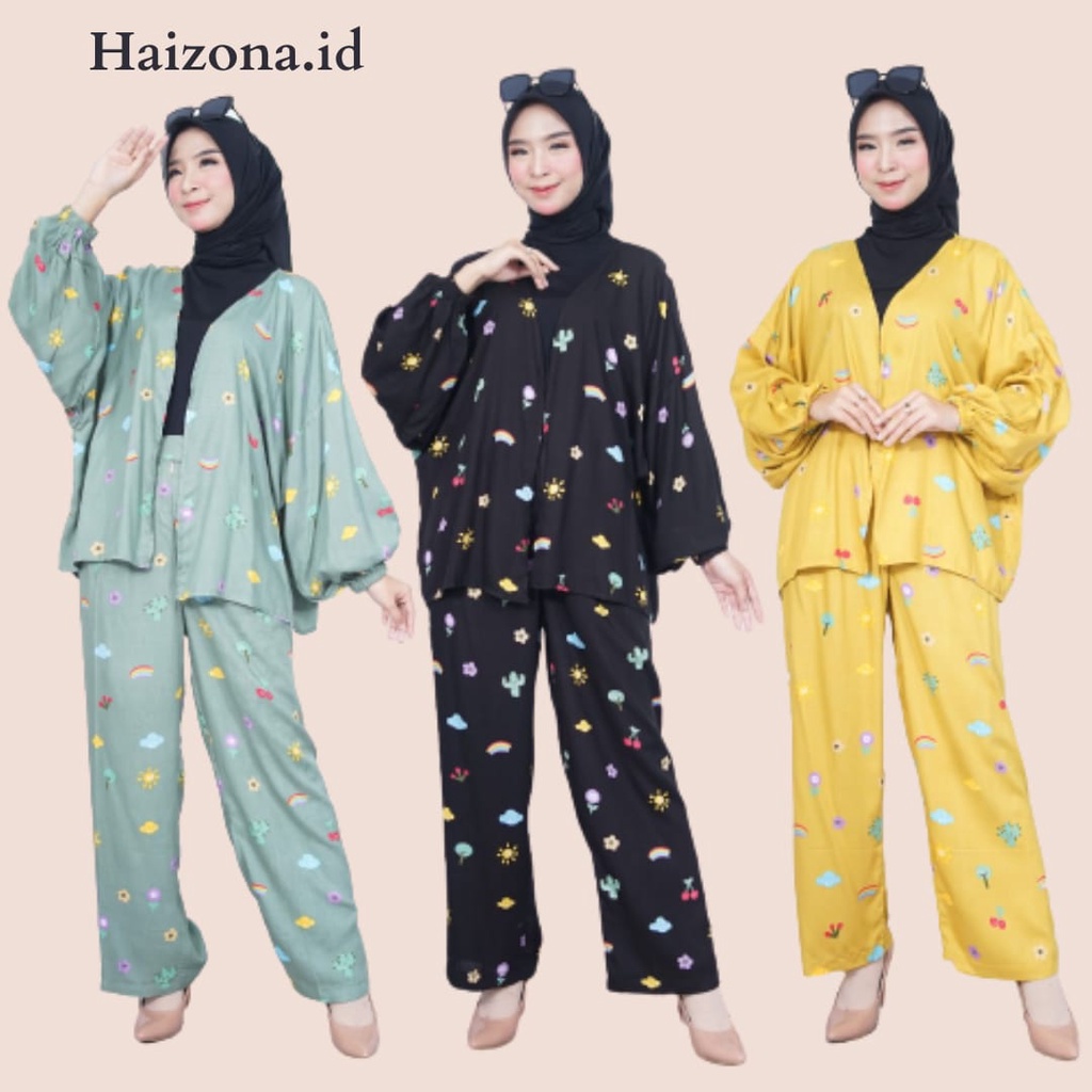 SETELAN WANITA OUTER KIYOWO | ONE SET KULOT KIYOWO MOTIF PREMIUM HIGHTWAIST