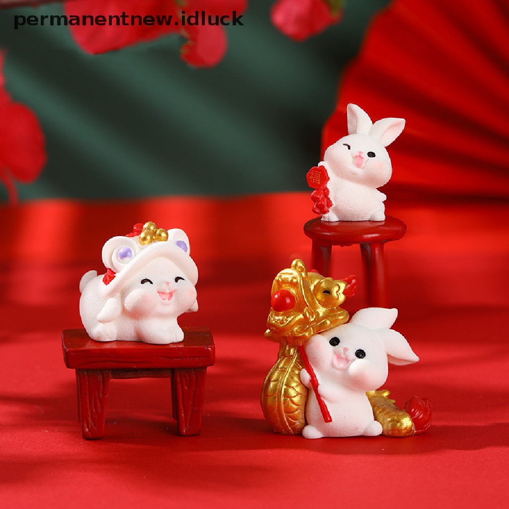 [luckypermanentnew] 1pc Kartun Lucu Tahun Kelinci Micro Landscape Resin Dekorasi Meja Rumah [ID]
