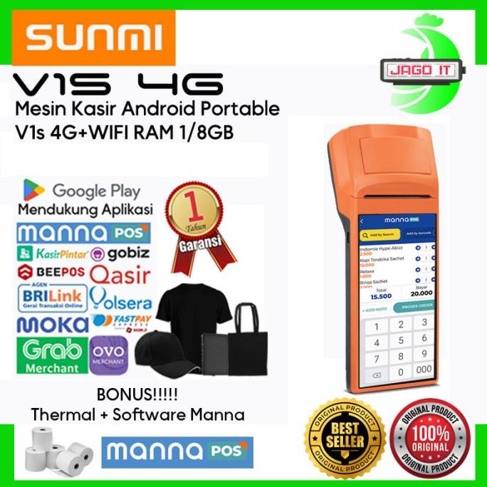 Mesin Kasir Android Portable SUNMI V1s 4G+WIFI RAM 1/8GB