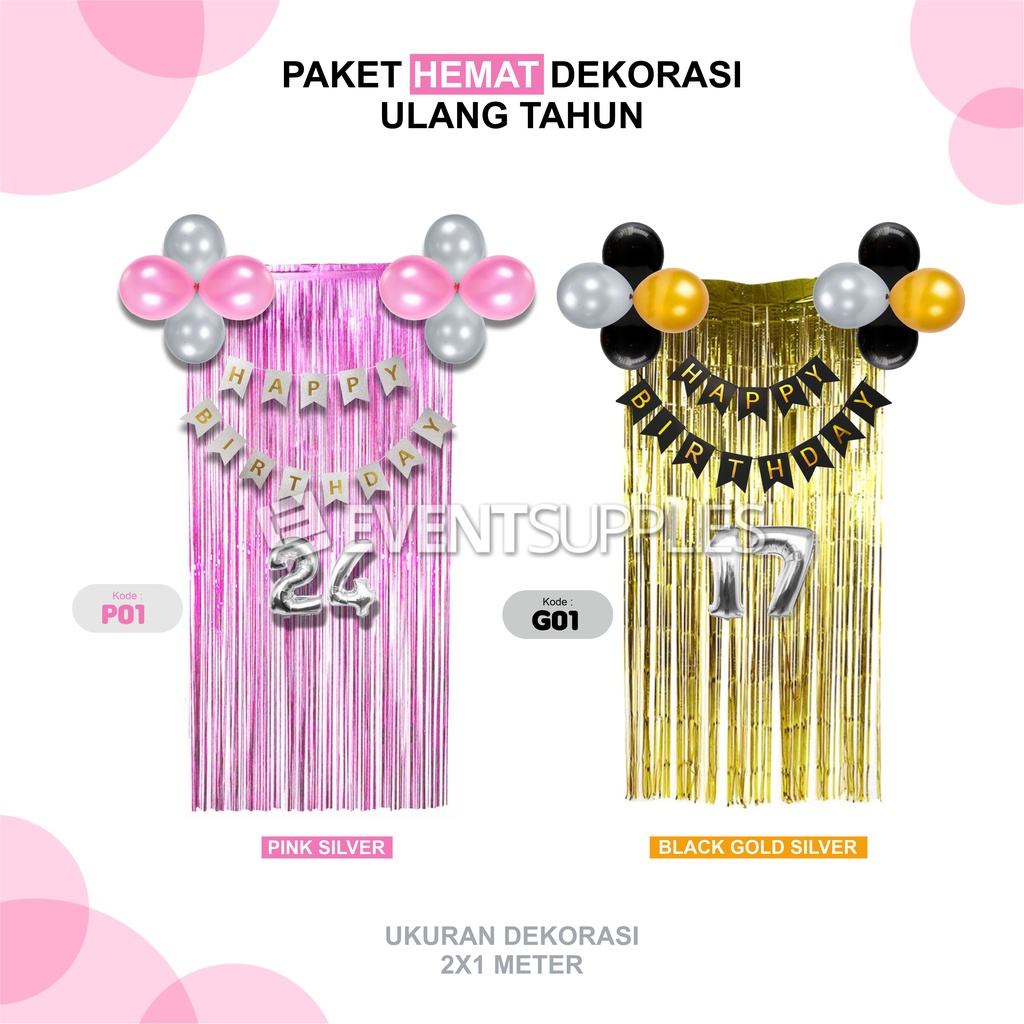 Paket Hemat Dekorasi 2 Angka Dewasa Pinky Black Gold Ulang Tahun
