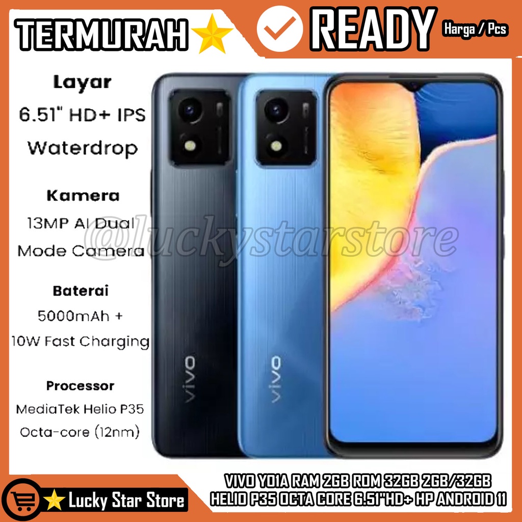 VIVO Y01A RAM 2GB ROM 32GB 2GB/32GB HELIO P35 OCTA CORE 6.51"HD+ 5000MAH ANDROID 11 GO HP SMARTPHONE