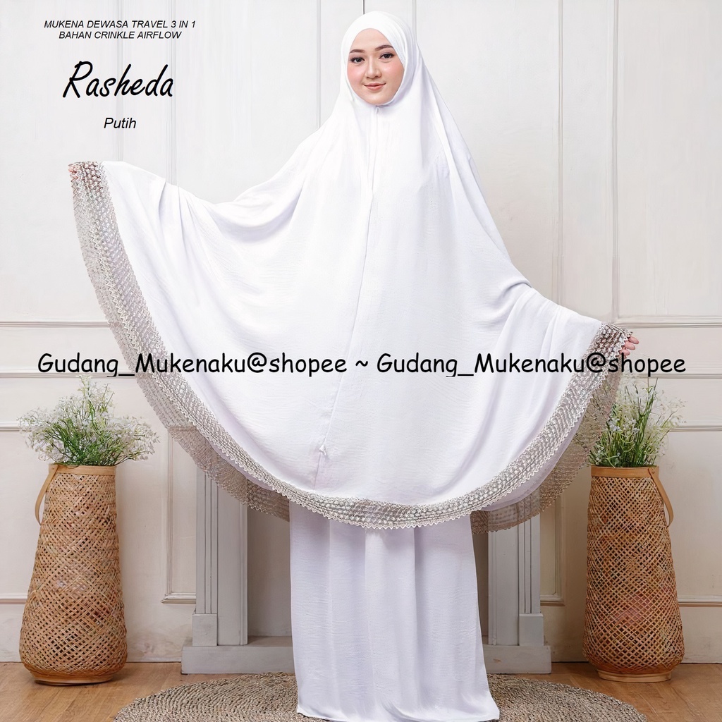 Gudang Mukenaku Mukena Dewasa Rasheda Travel 3 in 1 Bahan Crinkle Airflow Terbaru Premium Termurah Bisa Bayar Ditempat Tujuan COD