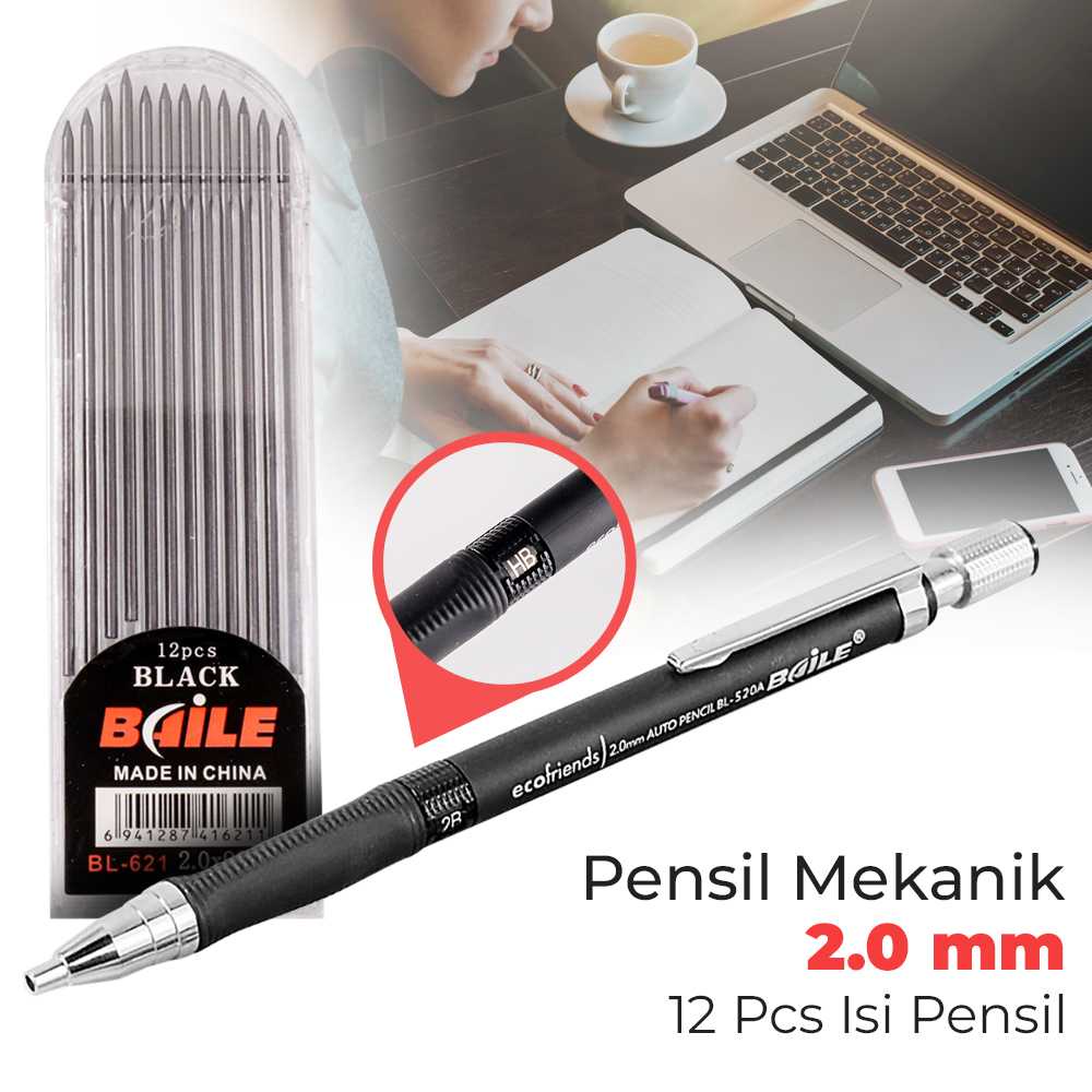 

Pensil Mekanik Mechanical Pencil 2B 2mm isi 12 Hitam & Colorful Untuk Di Kantor Sekolah Kampus