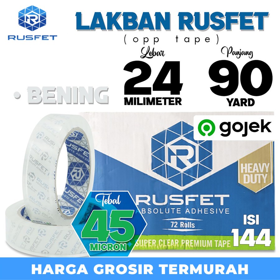 

Lakban isolasi Solatip 24mm x 90y OPP Tape RUSFET Varian OJOL / DUS