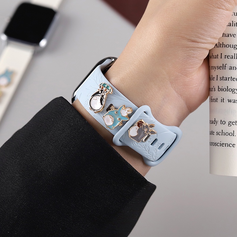 My Neighbor Totoro Gesper Tali Pesona Hias Untuk Iwatch Silikon Gelang Jam Logam Dekorasi Pesona Aksesoris Untuk Watch Band