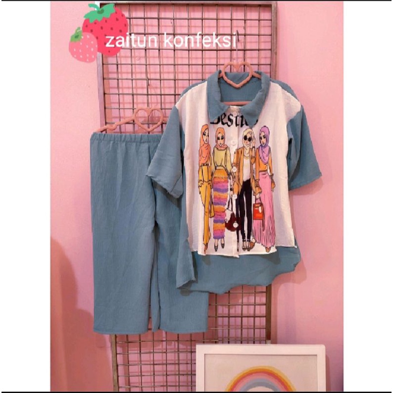 setelan CRINKLE anak perempuan bestie usia 2_13 tahun // one set anak wanita sablon printing viral kekinian