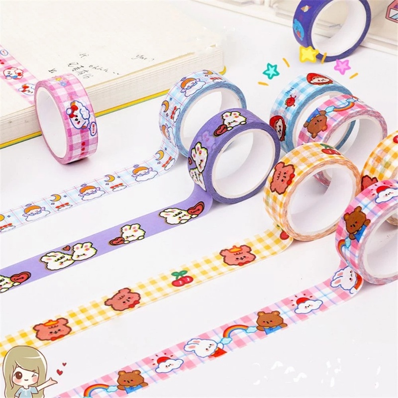 1roll Kawaii Kartun Hewan Dekorasi Tape Kertas Kreatif DIY Scrapbooking Diary Stiker Buatan Tangan Bahan Alat Tulis Perlengkapan Sekolah