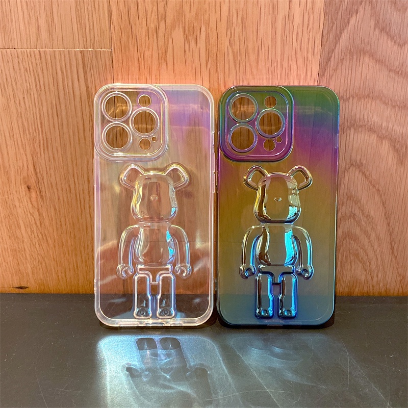 IPHONE Luxury Ins Japan Cute 3D Bear Transparan Phone Case Untuk Iphone14 13 12 11 Pro XS Max X XR Kartun Hewan Bening Tahan Guncangan Soft Cover