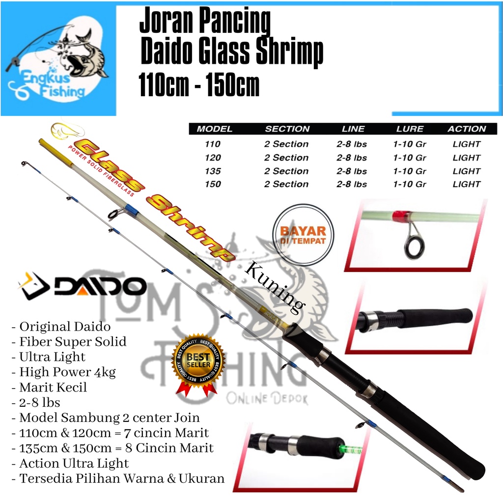 Joran Pancing UL Daido Glass Shrimp 110cm - 150cm (2-8lbs) Ultra Light Murah - Engkus Fishing