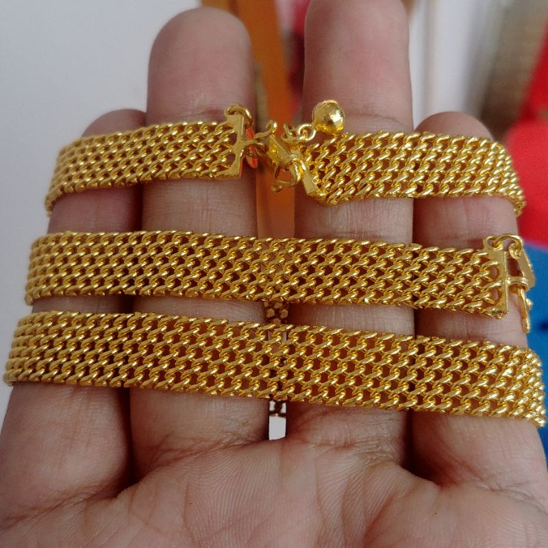 Gelang Rantai Medan Lebar Lapis Emas Kuning