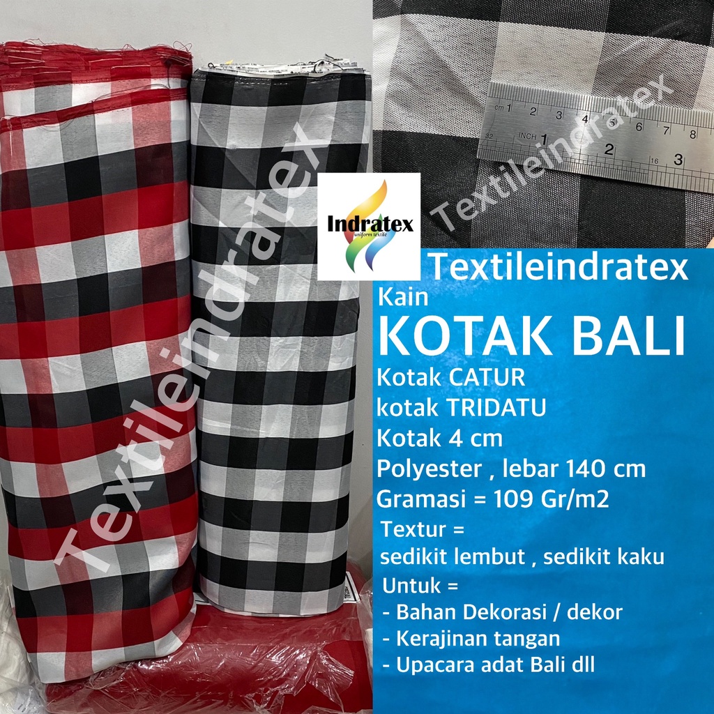 ( per setengah meter ) kain KOTAK BALI kotak catur tridatu 4 cm lebar 140 untuk upacara adat craft kerajinan tangan taplak meja sarung galon alas piknik