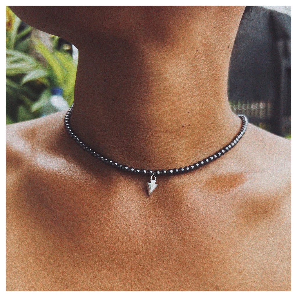 Hematite 4mm Unisex Necklace Steel Arrow