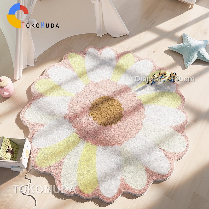 TOMUMUDA Karpet Bulat Bulu Cashmire  Diameter 100Cm Karpet Bulat Aestetik /Karpet Bulat Modern lwk55