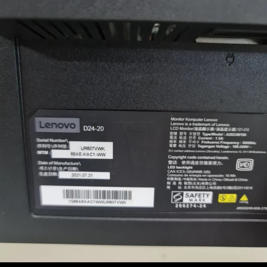 Monitor LED Lenovo 24 inch D24-20 FULL HD FREMLES