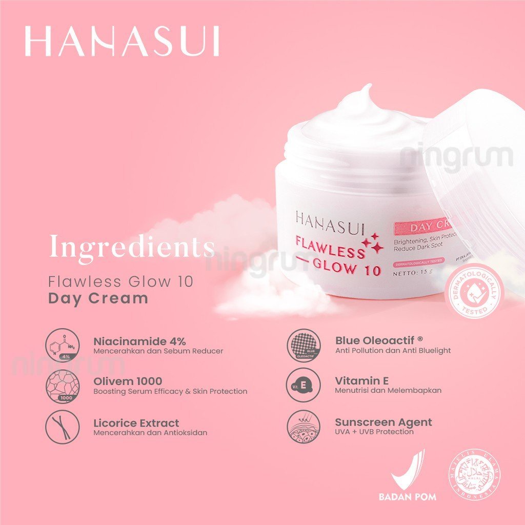 Ningrum - HANASUI Paket Flowless Glow 10 Series | Include Gentle Cleanser / Power Essence / Day Cream / Night Cream | Skincare Perawatan Wajah Tampak Glowing Flowless Original BPOM - 5025