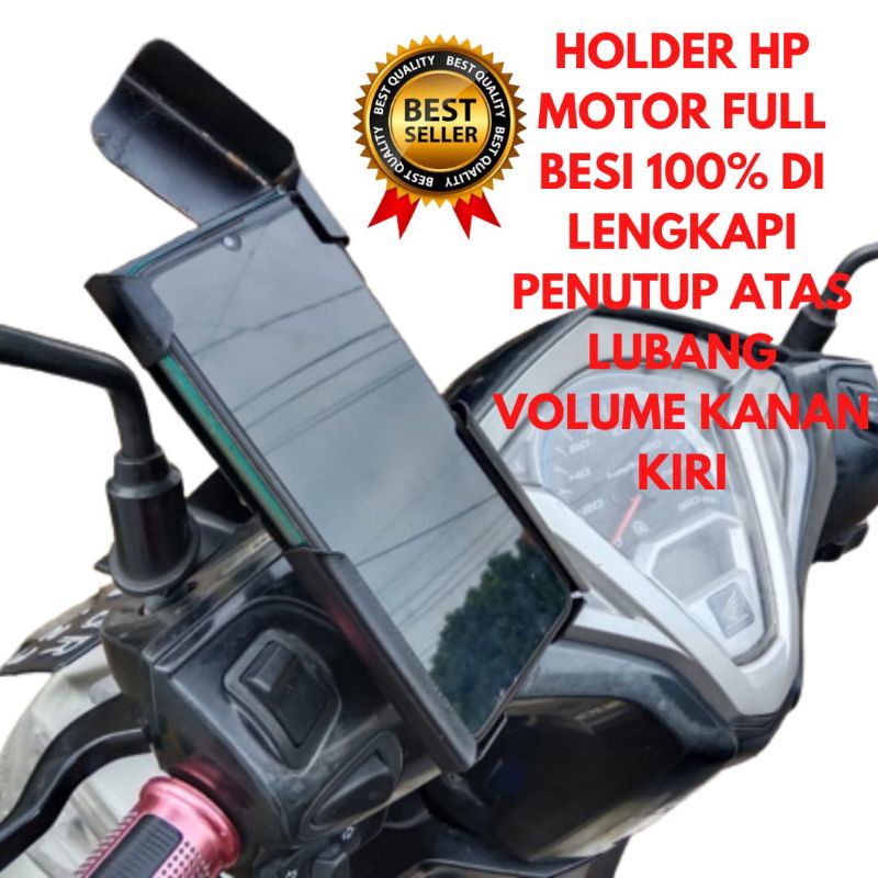 Holder hp motor besi spion stang Maxim grab gojek ada penutup atas lubang volume kanan kiri