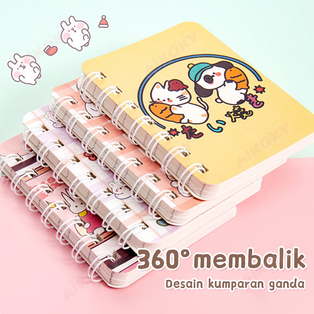 Aikoky Buku Notebook Ring Motif Buku Catatan Ring Mini Buku Tulis Ring Portable