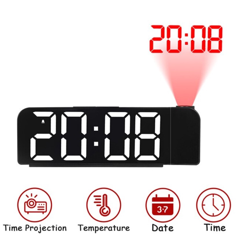 jam Meja Unik Proyektor Desk Clock LED Digital Alarm Projection 180°