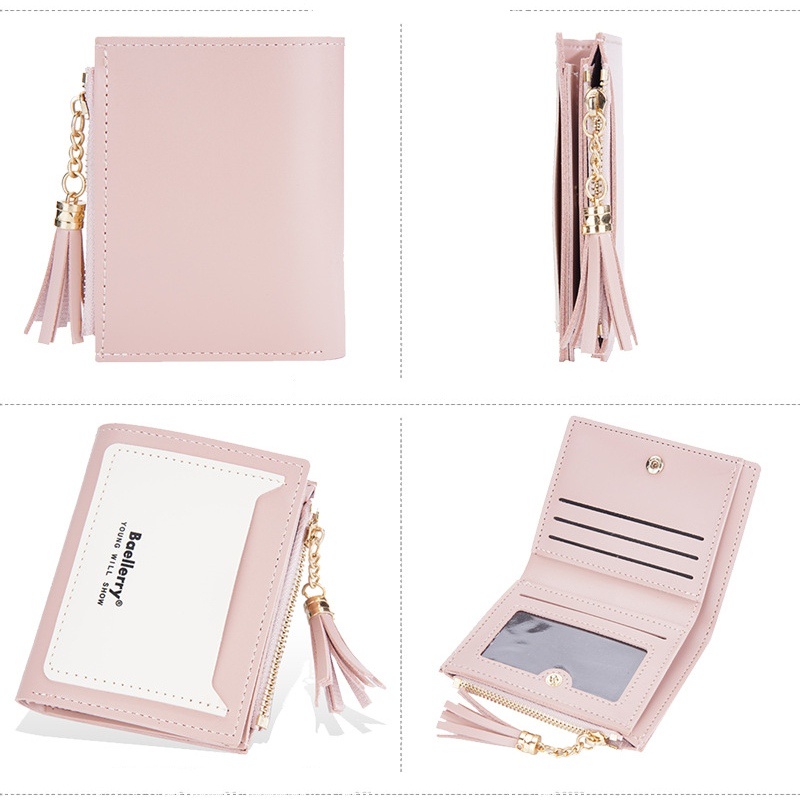 DOMPET LIPAT WANITA RESLETING KOIN LUCU KOREA REMAJA KEKINIAN PIALIA WA641P3 IMPORT KECIL SLOT KARTU UANG BRANDED BAELLERRY ORIGINAL PREMIUM BATAM MINI KULIT PINK