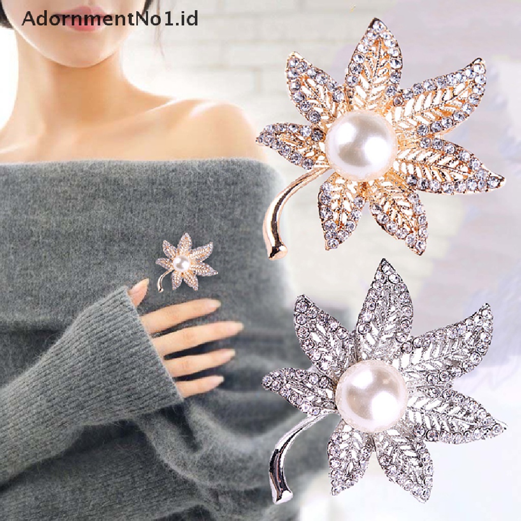 [AdornmentNo1] Bros Bunga Daun Maple Mutiara Brooch Pin Untuk Wanita Buket Sweater Syal Pakaian Korsase Perhiasan Hadiah [ID]