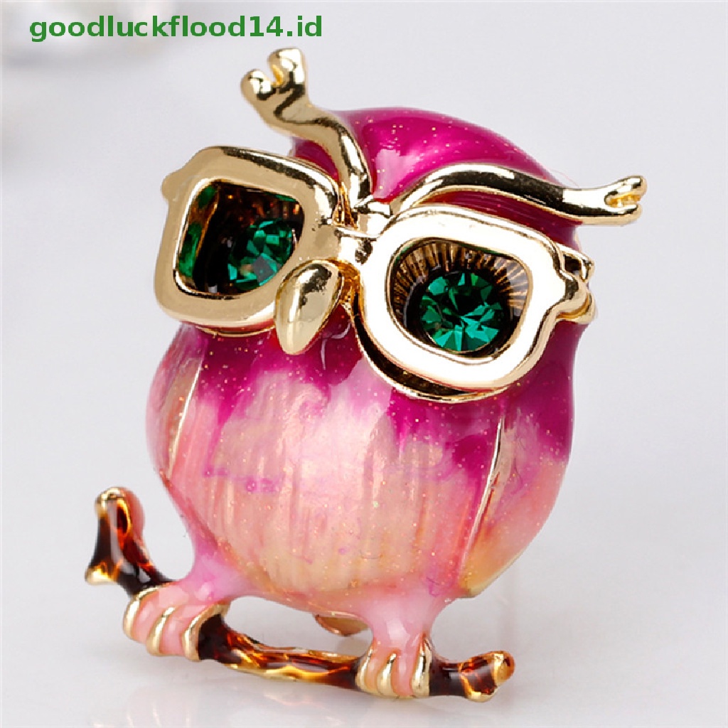 [GOOGFOUR] Enamel Owl Kacamata Bros Pin Hewan Kristal Pesta Pernikahan Bros Pin Hadiah [TOP]