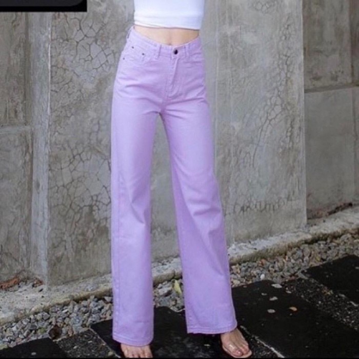 Celana Jeans Wanita / Kulot Jeans Lilac Ungu / Jeans Non Stretch