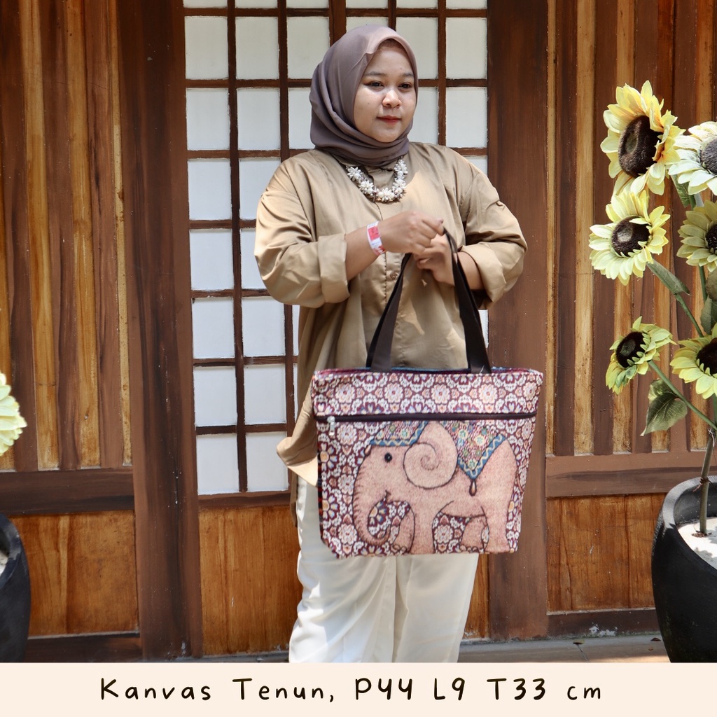 TERMURAH (BISA COD) Tote Bag Kanvas Pria / Wanita Trendi Ukuran BESAR Warna HITAM Kanvas tenun gajah dan kucing