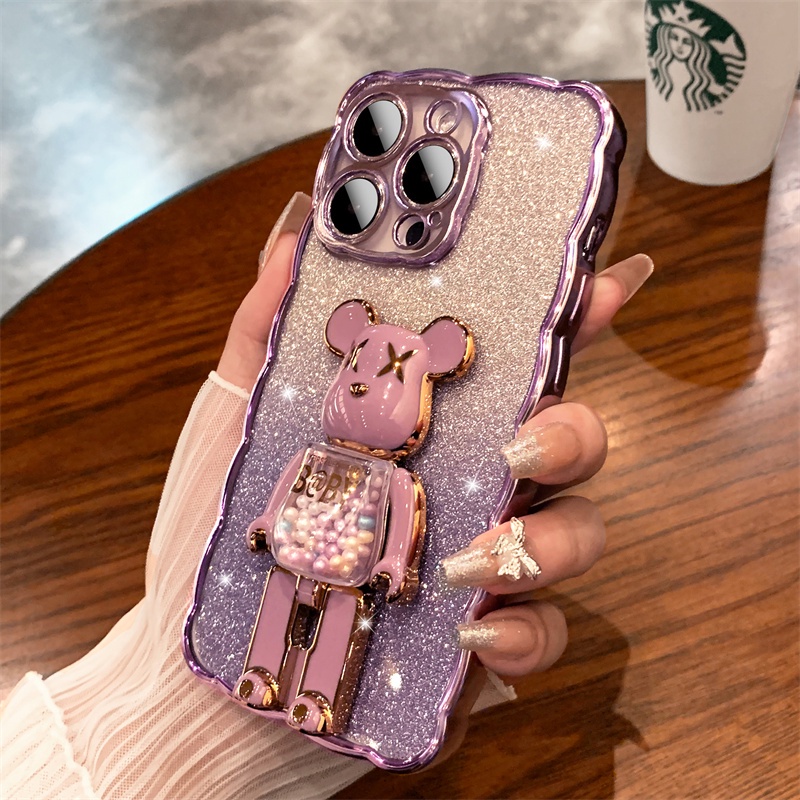 Stand Case Desain 3D 360 Untuk iphone 14 pro max plus 13 12 11 pro max° Casing soft case TPU Motif Kartun Beruang Untuk Iphone X