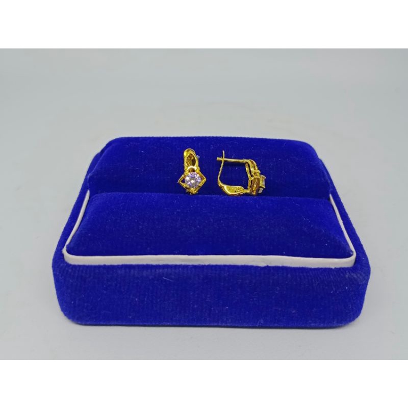 anting jepit kotak satu mp S925 /perhiasan perak 925 berlapis emas