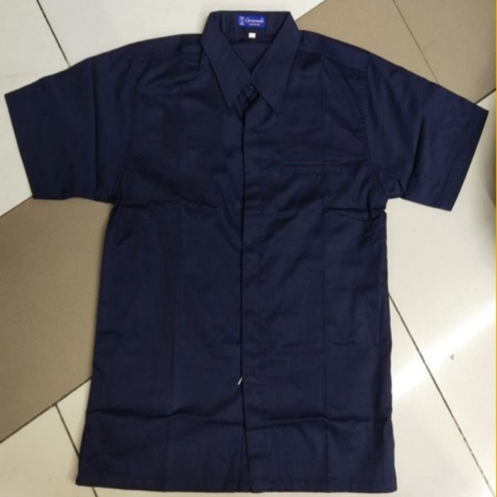 kemeja Kemeja Polos Seragam Polos Navy Lengan Pendek Pria - Navy, M(B0R4) Kemeja Pria Terbaru Kemeja