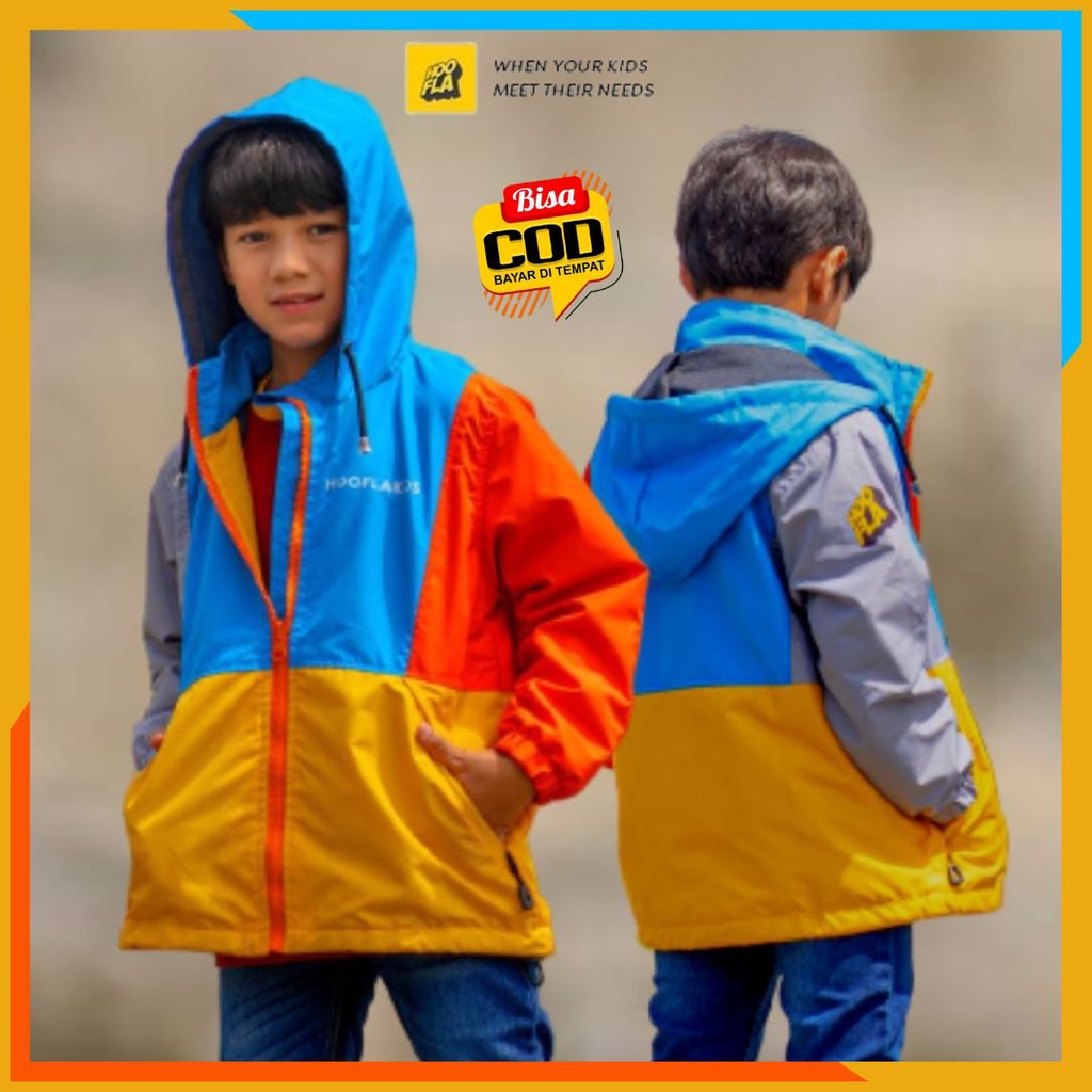 Jacket Waterproof Anak Laki Laki Perempuan 6-12 Tahun Anti Air Kualitas Premium Original Branded Col