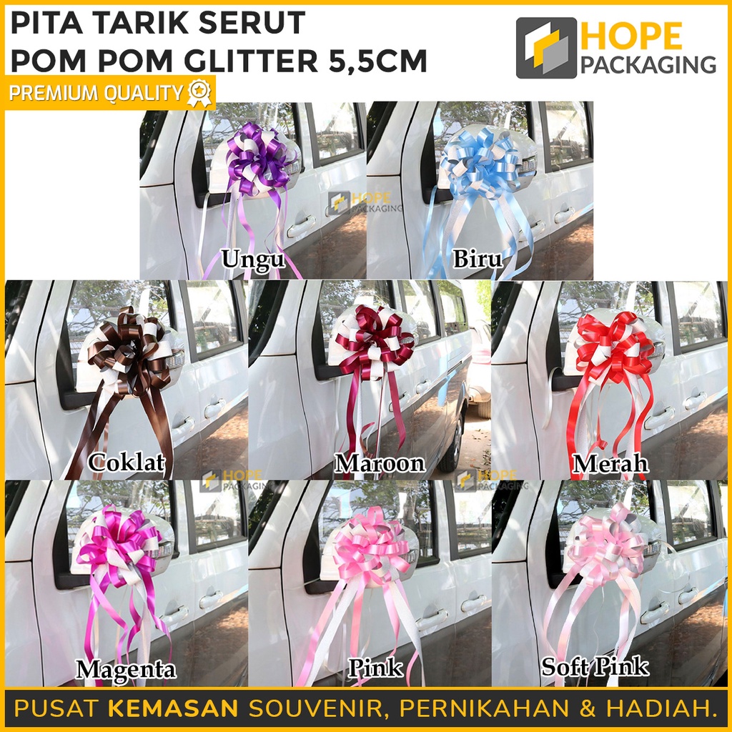 Pita Tarik Serut Pompom Glitter 5.5 cm / Perlengkapan Pesta Party Pernak Pernik Ultah Goodie Bag Souvenir Wedding