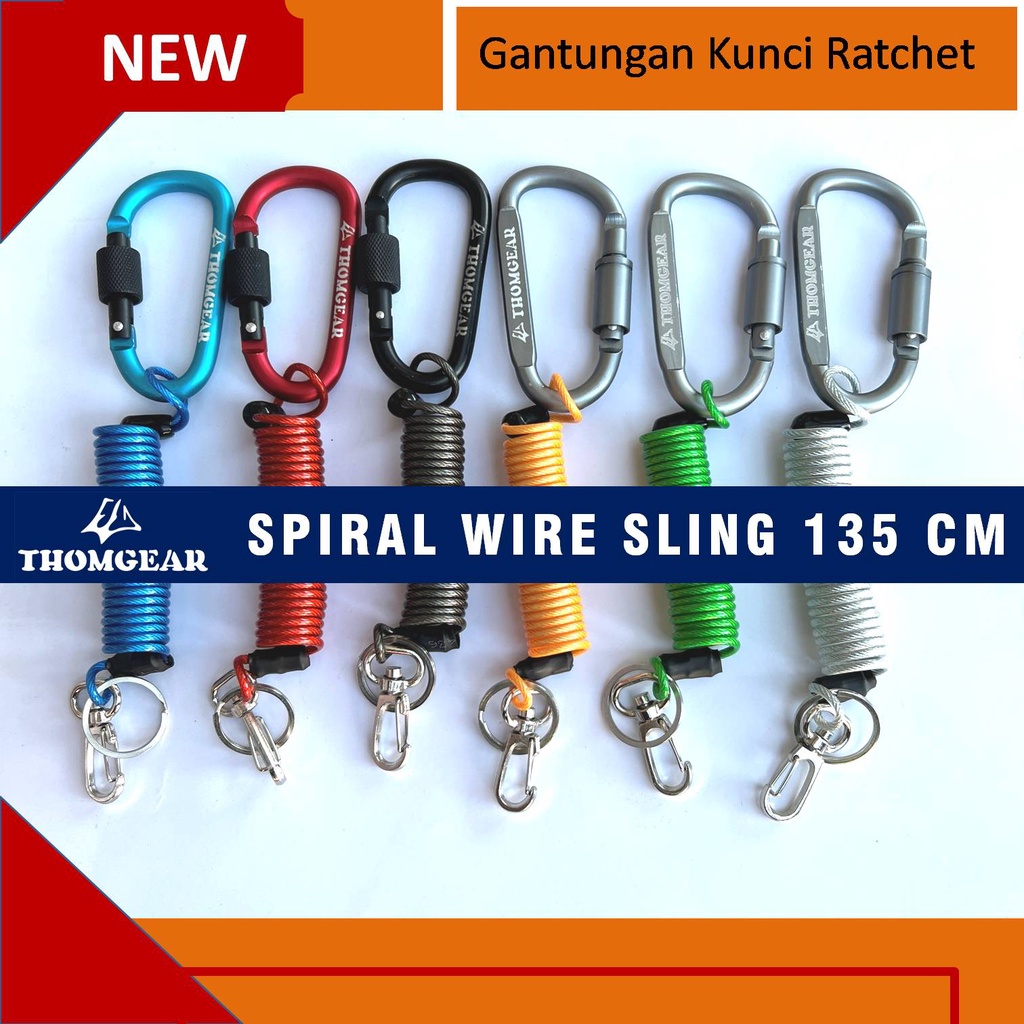 Tali Pengaman Carabiner Gantungan Kunci Spiral Lanyard 135 cm Besar dan Kecil Custom Untuk Kunci Ratchet Pistol Kontak Motor Mobil Elastis Bahan Kawat Sling Lanyard 05