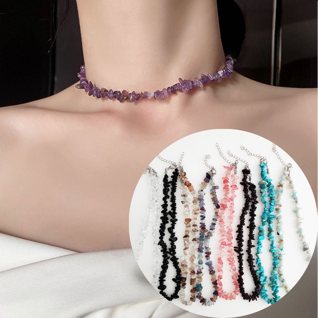 Jeannete Quartz Cracked Stone Beads Necklace Kalung Batu Kristal Crystal Choker Seastone Natural Batu Alam